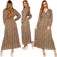 Maxikleid im animalischen Snake Print taillierte Wickel Silhouette, fließender Stoff und lange Ärmel für einen feminin verführerischen Look voller Klasse