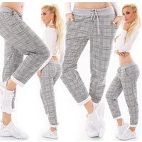 Statement Hose mit Karo Muster aus softem Baumwoll Stretch und elastischem Rippbund stilvoll, lässig und topaktuell im Chino Look