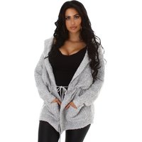 Voyelles Grobstrick Cardigan in Long Form weich, leicht transparent, mit Kapuze und verstellbarer Taille für lässige Silhouetten