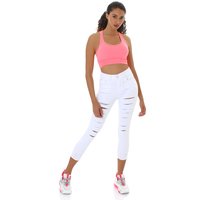 Skinny Jeans Highwaist im extremen Used Look ausgefranste Risse, fransige Abschlüsse cooler 5 Pocket Style von MISS RJ