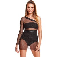 Demoniq Minikleid STElena001 aus schwarzem Netzstoff mit silbernem Faden und mattem Wetlook für einen markanten, verführerisch modernen Look
