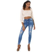 Washed Out High Waist Push Up Jeans mit Löcher