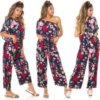Rose Printed One Shoulder Maxi Marlene Viskose Jumpsuit mit Volant