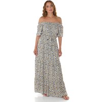 Off Shoulder Flower Printed Maxi Kurzarm Kleid mit Gürtel
