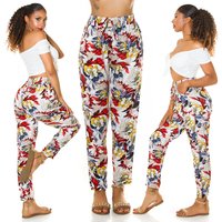 Cotton High Waist Sommer Hose mit Tropical Print