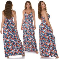 Flower Printed Träger Wickel V Neck Maxi Viskose Sommerkleid
