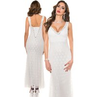 Glamour Strass V Neck Maxi Spitzen Kleid