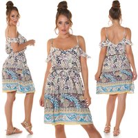 Printed Cold Shoulder Sommer Midi Viskose Kleid