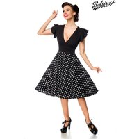 Vintage Retro Kleid mit tiefem V Ausschnitt, eleganten Flügelärmeln und taillierter Passform für einen stilvollen Auftritt mit Charme
