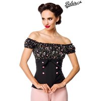 Retro Oberteil mit Raffungen, Zierknöpfen und Reißverschluss femininer Vintage Look von BELSIRA für stilbewusste Auftritte