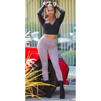 Karo Printed Skinny High Waist Leggings Hose mit Deko Knöpfe