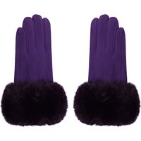 Velour Leder Handschuhe mit Kunstpelz und Handy Touch