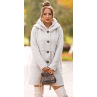 Eleganter Mantel in Boucle Optik mit Kapuze, Taillennaht und seitlichen Eingrifftaschen, Knopfleiste vorne für stilvolle Akzente