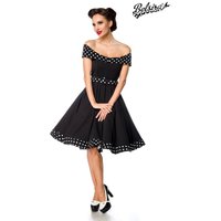 Schulterfreies Retrokleid mit Tellerrock aus elastischem Jersey farblich abgesetzte Details und Reißverschluss im Rücken für stilvolle Akzente