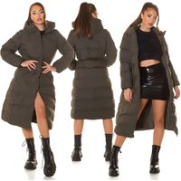 Koucla Wadenlanger taillierter Winter Steppmantel mit Kapuze warm gefüttert, verdeckter Zipper, satinweich und stilvoll geschützt