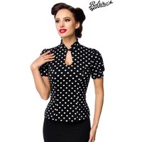 BELSIRA Retro Bluse mit Puffärmeln, hohem Stehkragen Tropfenausschnitt Figurbetontes Vintage Design mit Reißverschluss hinten für Damen