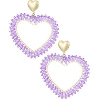 Romantische Herz Ohrstecker mit funkelnden Lila Perlen goldfarbener Rahmen und zarte Tropfen setzen feminine Highlights voller Glanz