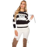 Sportlicher Feinstrick Pulli mit Kapuze und Block Streifen