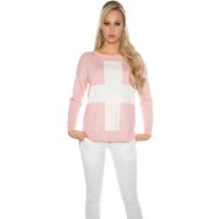 Casual Feinstrick Jumper Pullover mit Kreuz Print