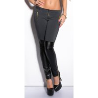 Skinny Hüft Stretch Hose mit Leder Look Touch und Deko Zipper