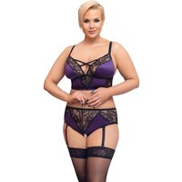 Cottelli Verführerisches Ensemble Satin Spitze Bralette mit ouvert Slip und abnehmbaren Strapsen
