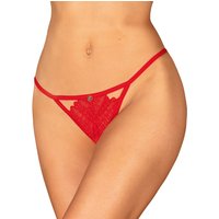 Obsessive Schöner String ouvert Ingridia aus roter feiner Spitze. Weich und elastisch für hohen Tragekomfort. Vorne mit kleinen Cut outs und kleinem Schmuckelement.