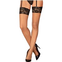 Obsessive Strümpfe mit Spitzenbund im floralem Design. Aus zartem Stoff gefertigt, sind sie durchsichtig nude und passen sich jedem Outfit an.