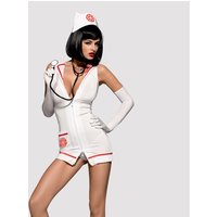 Obsessive sexy Krankenschwestern Kostüm mit durchgehenden Reißverschluss. Komplett mit Stethoskop, Kleid, Tanga, Mütze und Handschuhen!