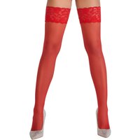 Cottelli Perfekte Eleganz Halterlose, Rote Strümpfe mit Spitzen Abschluss und Silikonverstärkung
