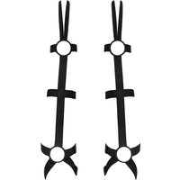 Obsessive ein Paar schwarze Armstulpen Armares in Riemen Optik mit dekorativen Ringen und Fingerschlaufe. Vielfach passend verstellbar.
