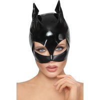 Das Highlight auf jeder Fetish Party! Halbe Kopfmaske von Black Level im schwarzen Lackglanz und im Cat Look mit kleinen Ohren und großen Katzenaugen Öffnungen.