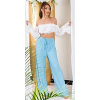 Uni High Waist Plissee Marlene Hose Lang Sommerhose mit weitem Bein