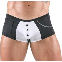 Svenjoyment Pants im sexy Service Look Schwarz weiß mit Zierknöpfen, Tasche und abnehmbarer Karabinerkette