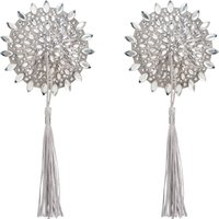 Mistiqua Nipple Cover von Obsessive runde weiße Pasties mit Glitzersteinchen und Quasten für einen funkelnden, verspielten Look