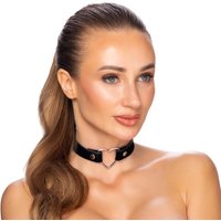 Choker Halsband mit Metallherz in tiefschwarzer Mattoptik Soft Touch, 4 cm breit, verstellbar mit Druckknöpfen, von Obsessive