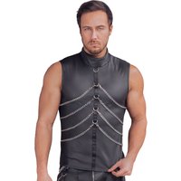 Mattlook Shirt von NEK ärmellos, enganliegend und betont sexy mit Fesselringen vorne und hinten, abnehmbaren Karabinerketten und Stehkragen mit Druckknopfverschluss für einen heißen Bondage Look