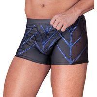 Betonende Pants von NEK im schwarzen Mattlook mit blauen Metallic Streifen, seitlichen Netz Einsätzen und sexy enganliegendem Schnitt für einen markanten, maskulinen Style voller Ausstrahlung