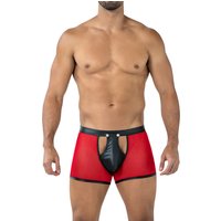 Roter Sheer Boxer C4MRAV101 aus feinem dehnbarem Netz mit glattem Bund und aufklappbarem Suspensorium durch Druckknöpfe von CUT4MEN