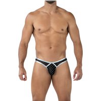 Schwarz Silberner String mit Netz RAV112 Sexy String aus glattem Material und dehnbarem Netz mit geformtem Suspensorium und gummiertem Frontlogo von CUT4MEN