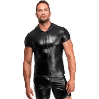 Noir Handmade Men Kapuzen Hemd H085 im körpernahen Powerwetlook maskulines Design mit Kapuze, Brusttasche und Frontzip für einen verführerisch markanten Auftritt