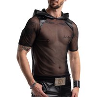 Herren Kapuzen T Shirt RMTito001 schwarz aus dehnbarem Mesh mit Wetlook Kapuze Slim Fit Netzshirt von Regnes Fetish Planet für markanten Style