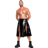 Langer Herren Kinky Lack Rock Empire H091 sexy Hochglanz mit dehnbarem Material, zwei Gehschlitzen vorn und Druckknopf Front zum Öffnen von Noir Handmade Men