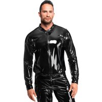 Herren Kinky Lack Jacke H092 aus glänzendem, dehnbarem Material mit breitem Bund, schwarzem Front Reißverschluss und funktionalem 2 Wege Zip für markante Styles von Noir Handmade Men