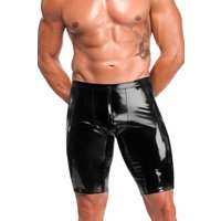 Schwarze Kinky Lack Shorts Voltage H094 dehnbares glattes Material 2 Wege Reißverschluss hochglänzende Biker Passform eng anliegend für maximale Bewegungsfreiheit von Noir Handmade Men