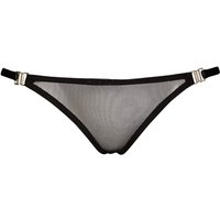 Schwarzer String F119S von Noir Handmade, Sinnlich provokanter schwarzer String Tanga aus transparentem Tüll mit raffinierten Verschlüssen