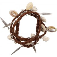 Armband mit Steinen, Muscheln und silberfarbigen Federn