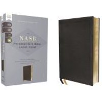 NASB, Personal Size Bible, Large Print, Genuine Leather, Calfskin, Black, Red Letter, 1995 Text, Comfort Print