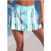 High Waisted Leaf Print Cyan Pantskirt