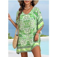 Tribal Print Green V Neck Cover Up