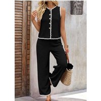 Black Ankle Length Sleeveless Round Neck Straight Leg Top